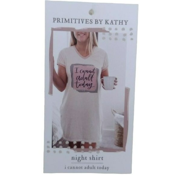 Night Shirt  I Cannot Adult Today Cotton V-neckline Color Cream & Pink PBK - Picture 2 of 5